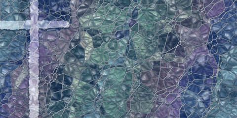 purple green blue cross with diagonal color sections leaded stained glass, ready for text,  appropriate for a worship slide background and other church graphic design needs