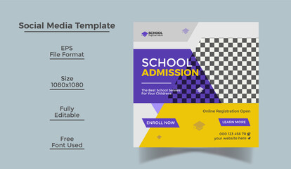 School Admission Education Social Media Post Design Template and Instagram Post Design Template 