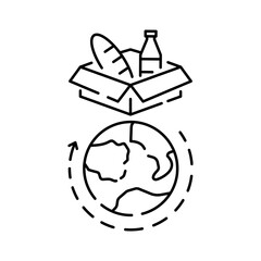 Global food crisis world line icon. Grain, wheat or cornflour. Hunger, poverty and famin. Help market flour price. Homless, beggar and poor concept. Vector illustration