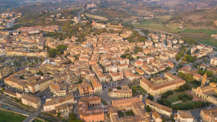 Fototapeta na wymiar aerial view of the tuscan town of castelfiorentino at sunset