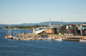 Pipervika bay and Astrup Fearnley museum of modern Art in Oslo. Norway