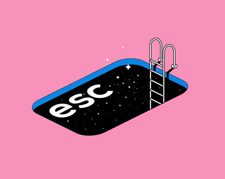 Escape conceptual metaphor illustration with escape computer button in the form of a pool with stairs and starry night texture. Vector illustration
