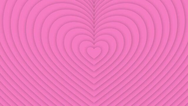 Animated pink background with hearts. 4K Dynamic seamless footage. Optical illusions. Op Art. Psychedelic hypnotic transformation. VJ loops. Endless video. Template for design.
