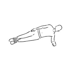 a plank position indoors. hand drawn style vector design illustrations.