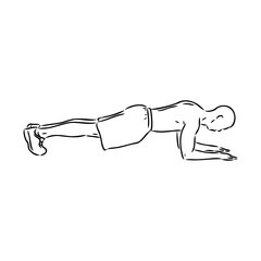 a plank position indoors. hand drawn style vector design illustrations.