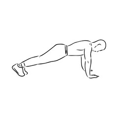 a plank position indoors. hand drawn style vector design illustrations.