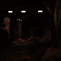 3D-illustration of a mining tunnel on an asteroid