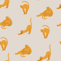 Bright colorful Seamless pattern with Cute Cartoon Cats