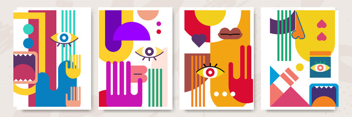 Abstract pop art collage surrealism face design vector illustration. Designed for NFT, token, wallpaper, poster, crypto, punk, aesthetic poster. NFT token in crypto artwork for blockchain digital art