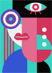 Obraz premium Abstract pop art collage surrealism face design vector illustration. Designed for NFT, token, wallpaper, poster, crypto, punk, aesthetic poster. NFT token in crypto artwork for blockchain digital art