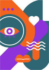 Abstract pop art collage surrealism face design vector illustration. Designed for NFT, token, wallpaper, poster, crypto, punk, aesthetic poster. NFT token in crypto artwork for blockchain digital art