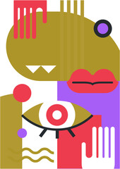 Obraz premium Abstract pop art collage surrealism face design vector illustration. Designed for NFT, token, wallpaper, poster, crypto, punk, aesthetic poster. NFT token in crypto artwork for blockchain digital art