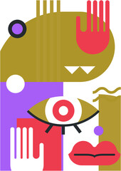 Obraz premium Abstract pop art collage surrealism face design vector illustration. Designed for NFT, token, wallpaper, poster, crypto, punk, aesthetic poster. NFT token in crypto artwork for blockchain digital art