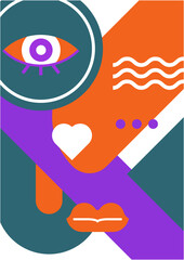 Abstract pop art collage surrealism face design vector illustration. Designed for NFT, token, wallpaper, poster, crypto, punk, aesthetic poster. NFT token in crypto artwork for blockchain digital art