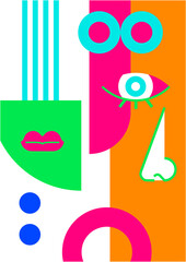 Abstract pop art collage surrealism face design vector illustration. Designed for NFT, token, wallpaper, poster, crypto, punk, aesthetic poster. NFT token in crypto artwork for blockchain digital art