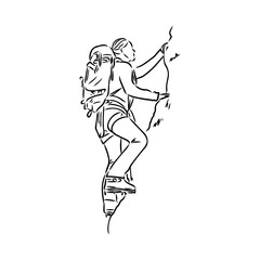 climber climbing a cliff, rock climber vector sketch