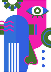 Obraz premium Abstract pop art collage surrealism face design vector illustration. Designed for NFT, token, wallpaper, poster, crypto, punk, aesthetic poster. NFT token in crypto artwork for blockchain digital art
