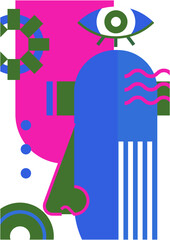 Abstract pop art collage surrealism face design vector illustration. Designed for NFT, token, wallpaper, poster, crypto, punk, aesthetic poster. NFT token in crypto artwork for blockchain digital art