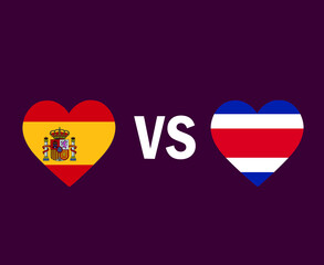 Spain And Costa Rica Flag Heart Symbol Design Europe And North America football Final Vector European And North American Countries Football Teams Illustration