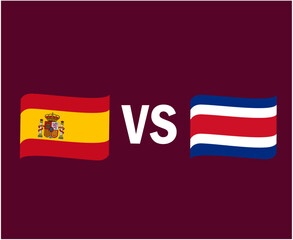 Spain And Costa Rica Flag Ribbon Symbol Design Europe And North America football Final Vector European And North American Countries Football Teams Illustration