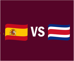 Fototapeta premium Spain And Costa Rica Flag Ribbon Symbol Design Europe And North America football Final Vector European And North American Countries Football Teams Illustration