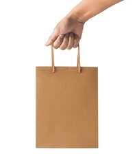 Man hand holding paper bag concept isolated on white background.[Clipping path].