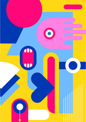 Abstract pop art collage surrealism face design vector illustration. Designed for NFT, token, wallpaper, poster, crypto, punk, aesthetic poster. NFT token in crypto artwork for blockchain digital art