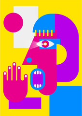 Abstract pop art collage surrealism face design vector illustration. Designed for NFT, token, wallpaper, poster, crypto, punk, aesthetic poster. NFT token in crypto artwork for blockchain digital art