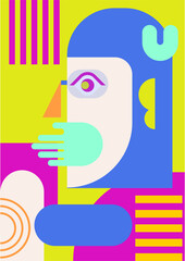 Abstract pop art collage surrealism face design vector illustration. Designed for NFT, token, wallpaper, poster, crypto, punk, aesthetic poster. NFT token in crypto artwork for blockchain digital art