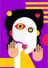 Abstract pop art collage surrealism face design vector illustration. Designed for NFT, token, wallpaper, poster, crypto, punk, aesthetic poster. NFT token in crypto artwork for blockchain digital art