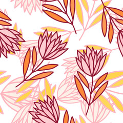 Fototapeta na wymiar Beautiful flower seamless pattern. Simple outline floral wallpaper.