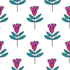 Flower seamless pattern in naive art style. Abstract simple floral wallpaper.