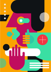 Abstract pop art collage surrealism face design vector illustration. Designed for NFT, token, wallpaper, poster, crypto, punk, aesthetic poster. NFT token in crypto artwork for blockchain digital art