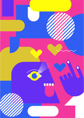 Abstract pop art collage surrealism face design vector illustration. Designed for NFT, token, wallpaper, poster, crypto, punk, aesthetic poster. NFT token in crypto artwork for blockchain digital art