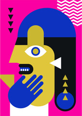 Abstract pop art collage surrealism face design vector illustration. Designed for NFT, token, wallpaper, poster, crypto, punk, aesthetic poster. NFT token in crypto artwork for blockchain digital art