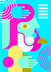 Abstract pop art collage surrealism face design vector illustration. Designed for NFT, token, wallpaper, poster, crypto, punk, aesthetic poster. NFT token in crypto artwork for blockchain digital art