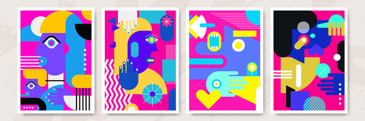 Obraz premium Abstract pop art collage surrealism face design vector illustration. Designed for NFT, token, wallpaper, poster, crypto, punk, aesthetic poster. NFT token in crypto artwork for blockchain digital art