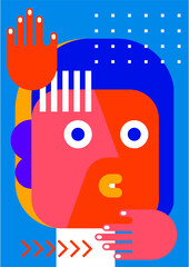 Obraz premium Abstract pop art collage surrealism face design vector illustration. Designed for NFT, token, wallpaper, poster, crypto, punk, aesthetic poster. NFT token in crypto artwork for blockchain digital art