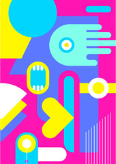 Fototapeta premium Abstract pop art collage surrealism face design vector illustration. Designed for NFT, token, wallpaper, poster, crypto, punk, aesthetic poster. NFT token in crypto artwork for blockchain digital art