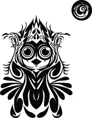 Vector abstract illustration of an black owl and moon.