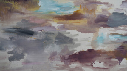 Modern art. Closeup view of an expressive painting with beautiful brushwork texture and colors.	