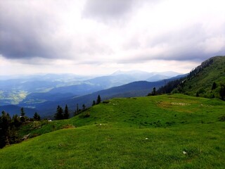 Mountain Jahorina landscape with clouds and forest, Bosnia and Herzegovina