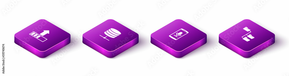 Poster set isometric loading, server, data, web hosting, mobile recording and folder tree icon. vector