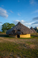 Community of the Pemon Indians in the Canaima National Park. thatched roof houses