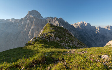 Beautiful mountain landscape of Julian Alps. Breathtaking views from the path to Bovski Gamsovec mountain