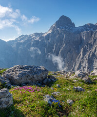 Beautiful mountain landscape of Julian Alps. Breathtaking views from the path to Bovski Gamsovec mountain