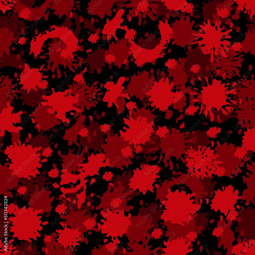 Poster seamless blood pattern. black and red horror spatter. ink drops. maroon bloodstain and splat. hallow