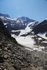 Fototapeta na wymiar View to Grosses Wiesbachhorn glacier near Kaprun Hochgebirgsstauseen - water reservoirs in mountains, Kaprun, Austria