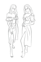 Vector illustration of a young woman in a summer dress
