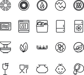 Set of vector icons. Dishes and pottery properties. Thin line icons.
